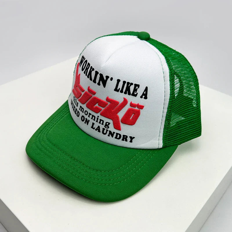 New American Style Men Women Cruise Printed Anime Letter Half Mesh Caps Sunshade Breathable Baseball Hats Versatile Fashion Cute