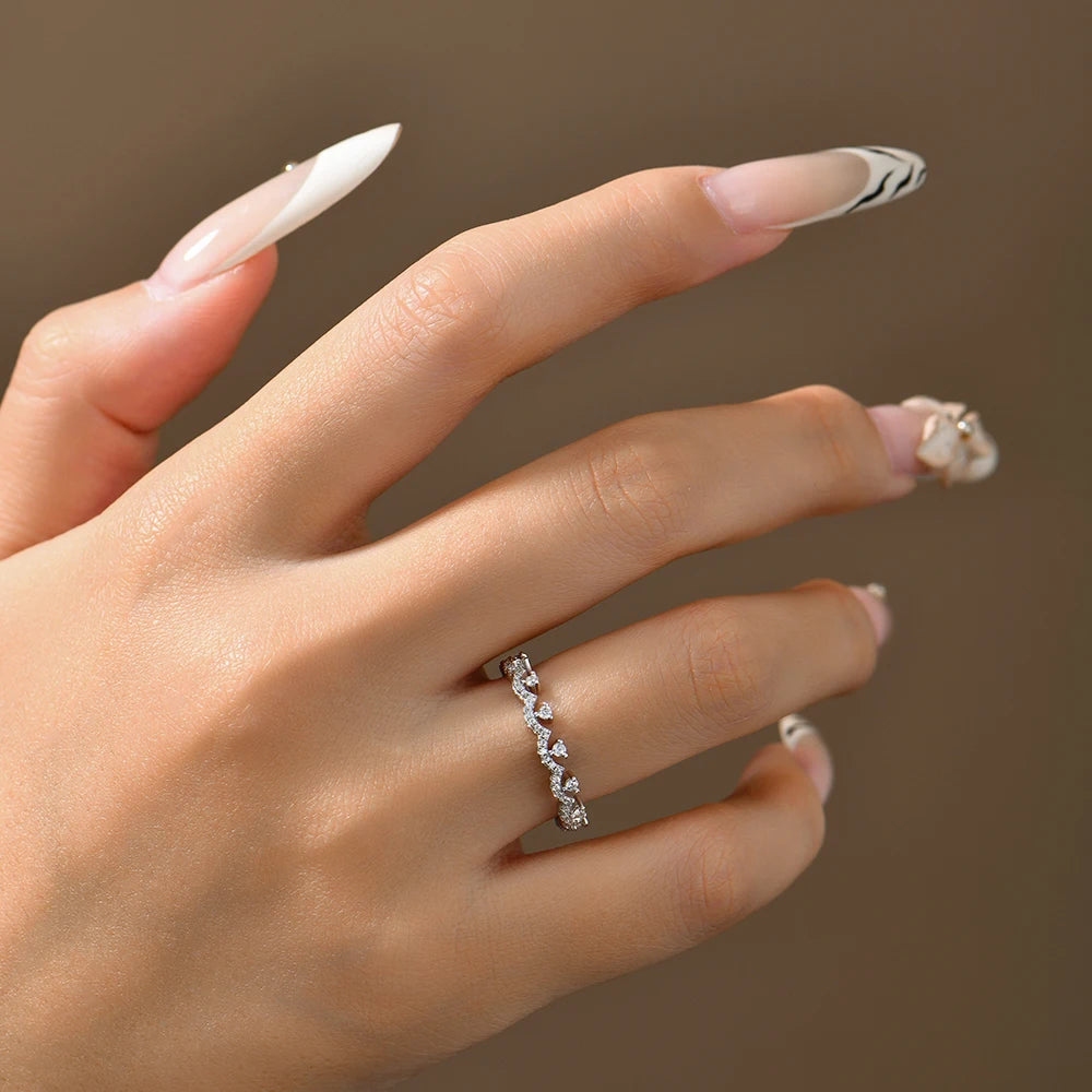 New Moissanite Lace Ring Light Luxury Silver 925 Stackable Rings for Women High Quality Wedding Party Jewelry Gift