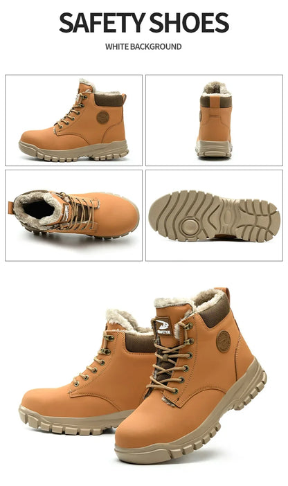 Winter Warm Men's Work Safety Boots Waterproof Rugged Steel Toe Shoes Sneakers Safety Protection Coldproof