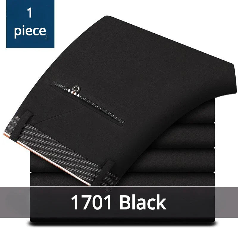Casual Suit Pants Stretch Men's Dress Pants Black Navy Blue Suit Pants Straight Slim-Fit Business Formal Trousers Plus Size 40