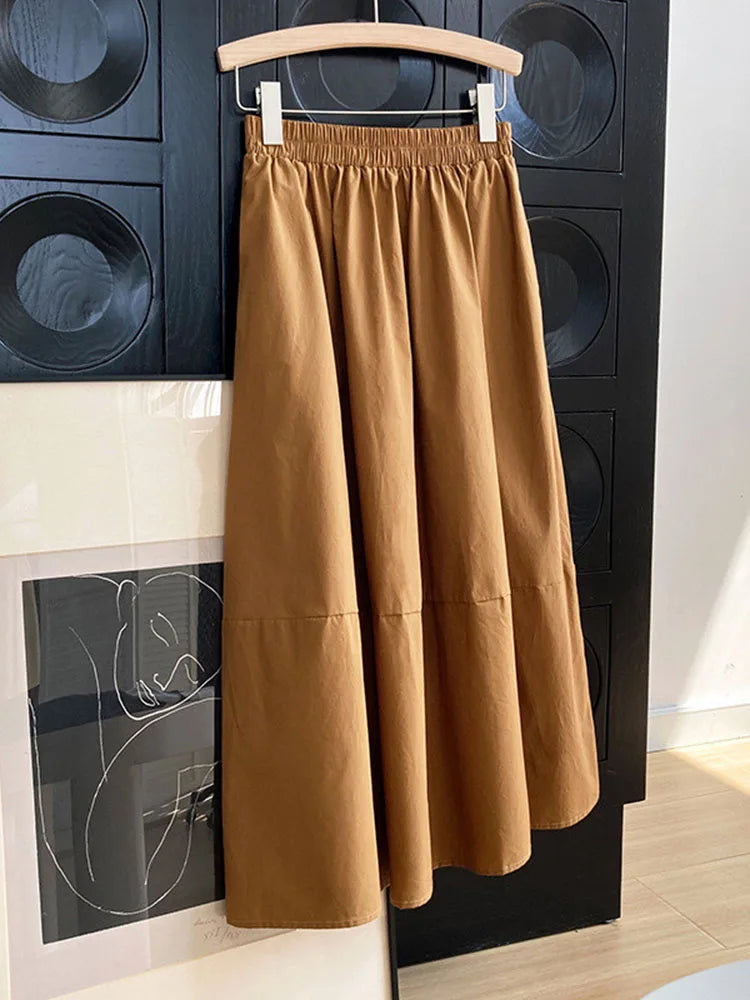 2024 Spring Autumn High-waisted Fluffy A-line Vintage Skirt Elastic Waist Large Swing Umbrella Skirt Retro Clothes