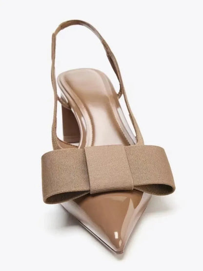Sexy Burgundy Patent Leather Pointed Toe Pumps Women Fashion Bow Slingback Brand Designer Shoes Elegant Cozy Banquet Dress Shoes