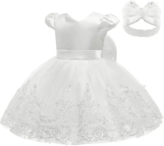 Vestido de princesa para bebê menina Vestido de festa elegante para meninas Vestido de renda de batismo para bebê Vestido infantil sem costas