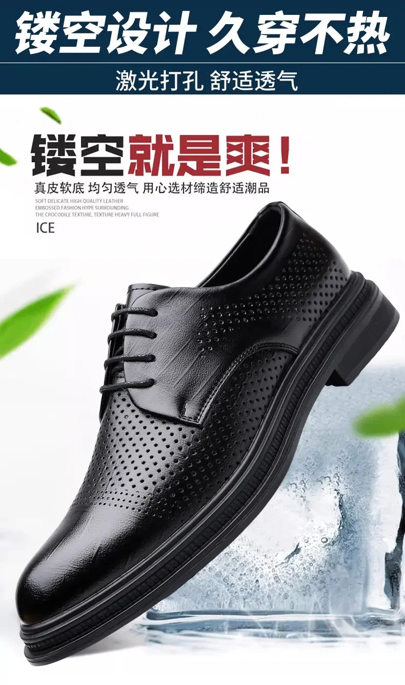 Men's 6cm/8cm Height Increase Breathable Hollow Out Oxford Dress Shoes Leather Formal Business Wedding Groom Shoes for Summer
