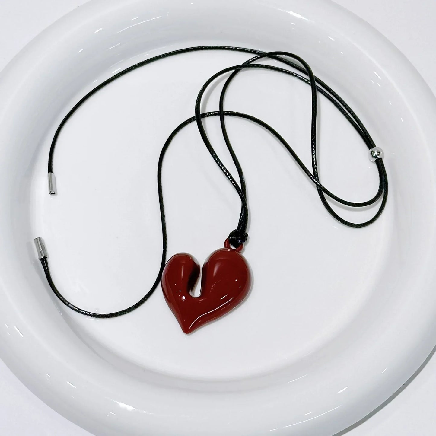 Heart Pendant Necklace for Women Men 85CM Adjustable Pull-out Sweater Chain Fashion Jewelry Accessory Gift