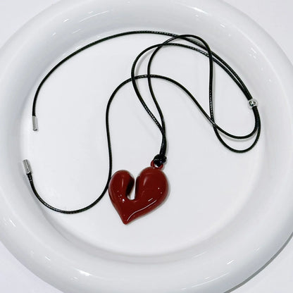 Heart Pendant Necklace for Women Men 85CM Adjustable Pull-out Sweater Chain Fashion Jewelry Accessory Gift