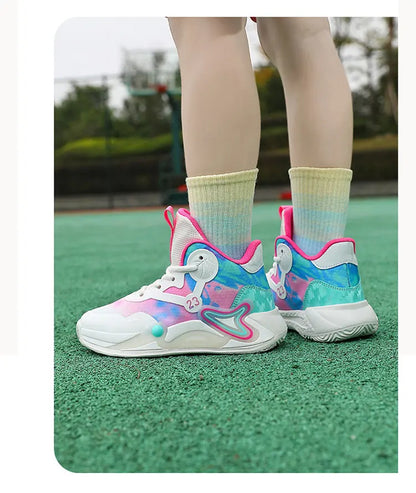 Children Basketball Shoes Breathable Mesh Boys Fashion Sneakers Girls School Sport Shoes Kids Casual Trainers Outdoor Athletic