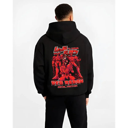 Men's Autumn Winter Hoodies Japanese Anime Gundam Red Baron Mecha Print Hooded Sweatshirt Y2K Oversized Cotton Man’s Casualwear