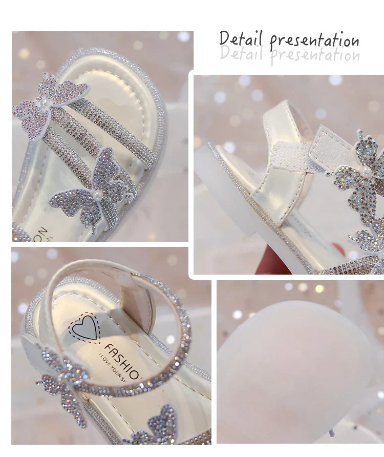 Kids Strappy Sandals for Girls 2025 New Summer Toddler Beach Shoes with Sparkly Sequins Soft Sole  Princess Girls Party Flats