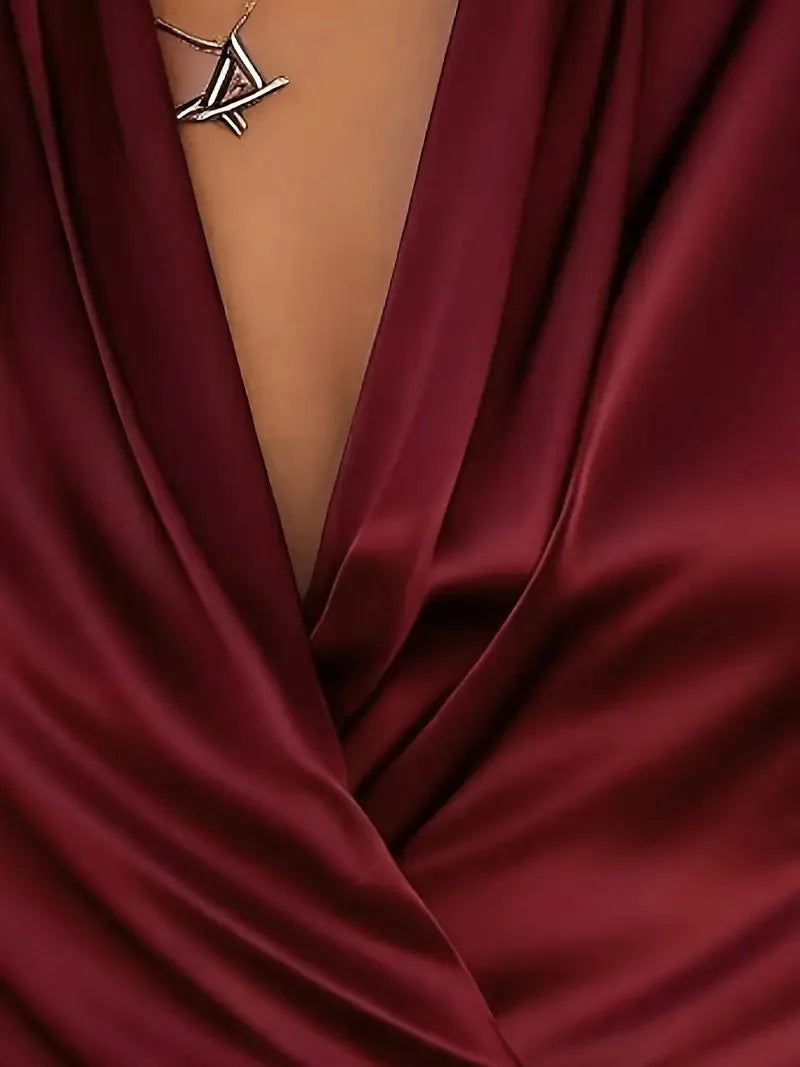 Autumn high-end professional temperament satin V-neck design versatile top women