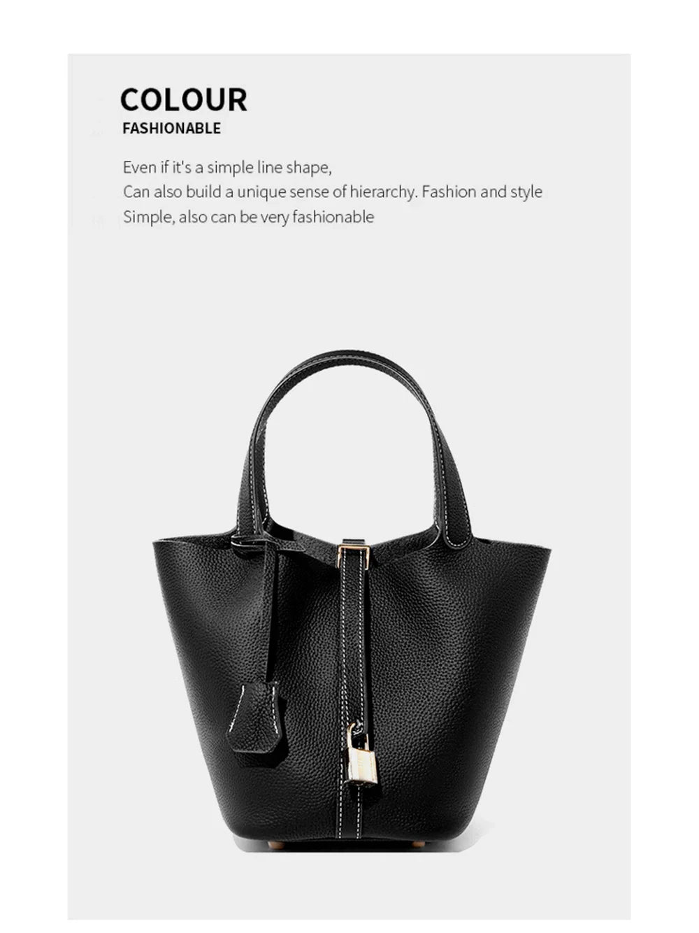 2025 Casual Fashion Female Genuine Leather Bucket Bag Luxury Handbag High-End Tote Bag Woman Cow Leather Mommy Bag & Metal Lock