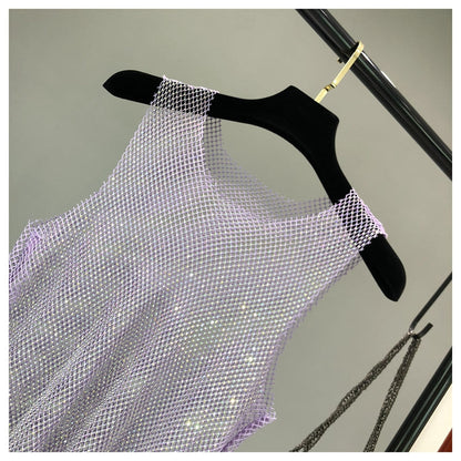 Crystal Beading Shiny Tanks Party Club Sexy Hollow Out Diamonds Stamping Camis Winky Sleeveless Vest