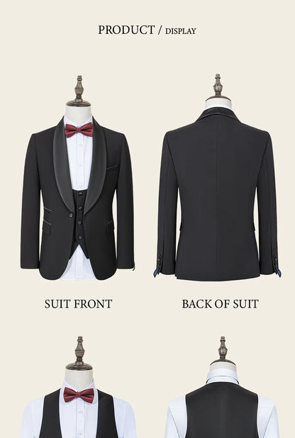 Men's suit black collar formal dress wedding three-piece suit orthodox suit vest pants