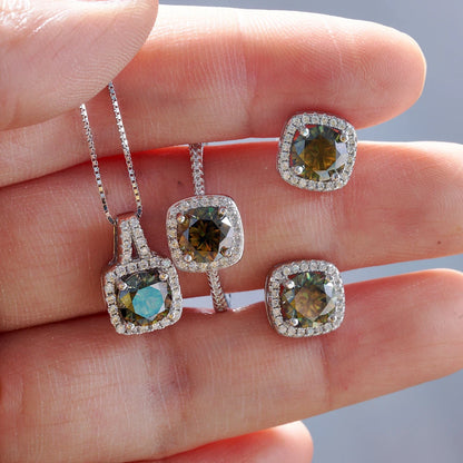 S925 Sterling Silver jewelry for women 1 carat moissanite diamond 3 pieces set necklace ring earrings wedding party