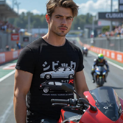 Honda Civic Motorcycle Short-sleeved Classic Modified Car Culture JDM Car Racing Fan T-shirt Club Men's Top
