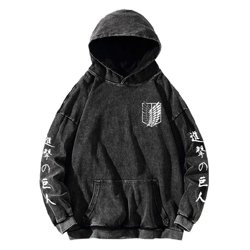 Attack on Titan Manga Hoodie Harajuku Sweatshirt Men Women Long Sleeve Streetwear Clothing Vintage Washed Cotton Hooded Pullover