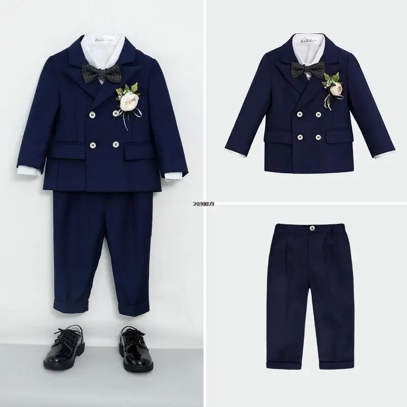 Flower Boys Wedding Suit Children Photography Dress Kids Stage Performance Formal Blazer Suit Baby Birthday Ceremony Costume