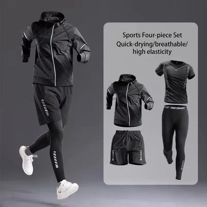 New Men's Sportswear 1-5Pcs Suit  All-Season Running Cycling Fitness Quick Drying Clothing Jogging Training Men's Track Suit Set