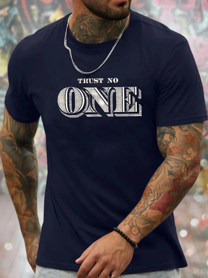 Men's Summer Casual Loose Size 100% Cotton Letter Print Round Neck Short Sleeve T-shirt Top