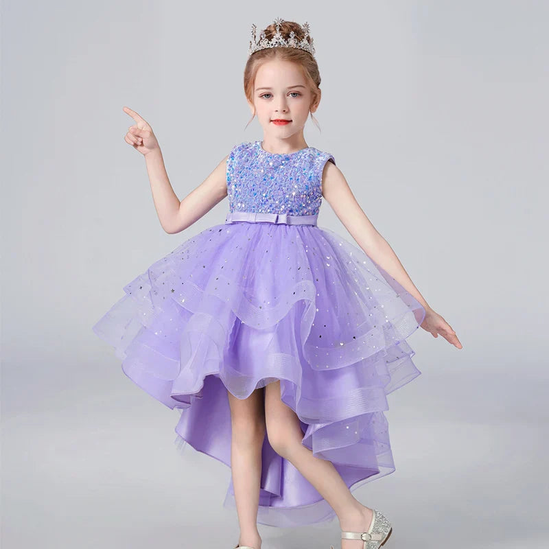 Summer Sequin Lace Tuxedo Wedding Dress for girls 3-13 years old Sleeveless fluffy Mesh gauze Doveark brand