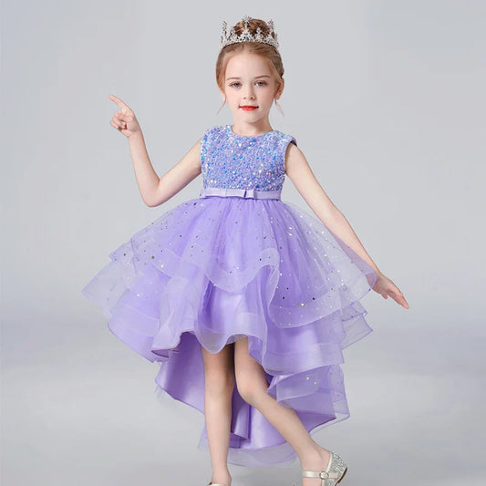 Summer Sequin Lace Tuxedo Wedding Dress for girls 3-13 years old Sleeveless fluffy Mesh gauze Doveark brand