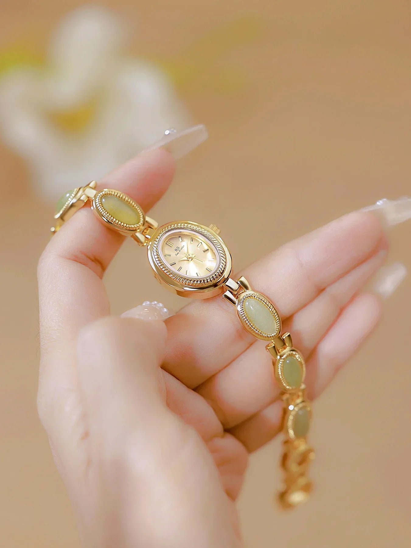 Women's Watch Ladies Bracelet Luxury Brand Waterproof Retro Natural Dongling Stone Hotan Jade Advanced Chain Watches Gift