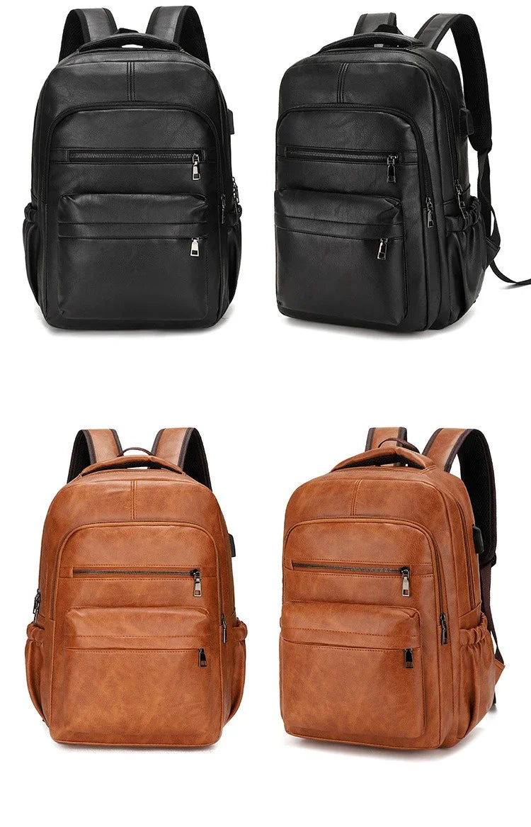 High QualityUSBCharging Backpack MenPULeather Large Capacity Computer Backpack School Backpack for Teenage Boys