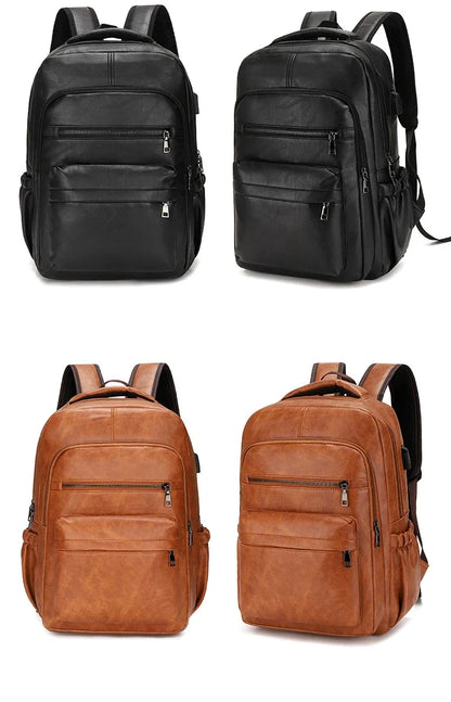 High QualityUSBCharging Backpack MenPULeather Large Capacity Computer Backpack School Backpack for Teenage Boys