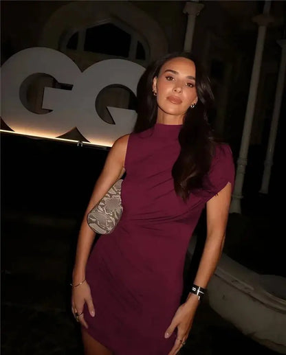 Summer Draped Ruched Sexy Mini Dress Women 2025 New Irregular High Waist Slim Fit Dress Female Elegant Club Tank Dress