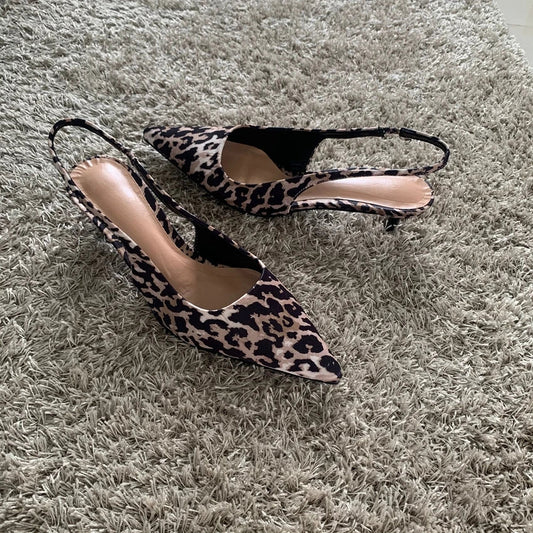 Woman Leopard Print High Heels Women Sandals Summer Fashion Pointed Toe Low-heel Pumps Slingbacks Elegant Female Heeled Shoes