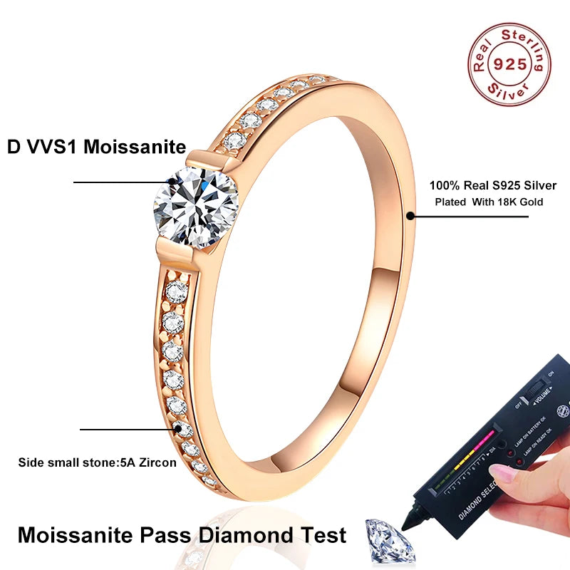 0.3ct D Color Moissanite Eternity Band Ring 925 Sterling Silver with Rose Gold Plated Wedding Rings For Women Jewelry