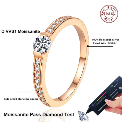 0.3ct D Color Moissanite Eternity Band Ring 925 Sterling Silver with Rose Gold Plated Wedding Rings For Women Jewelry