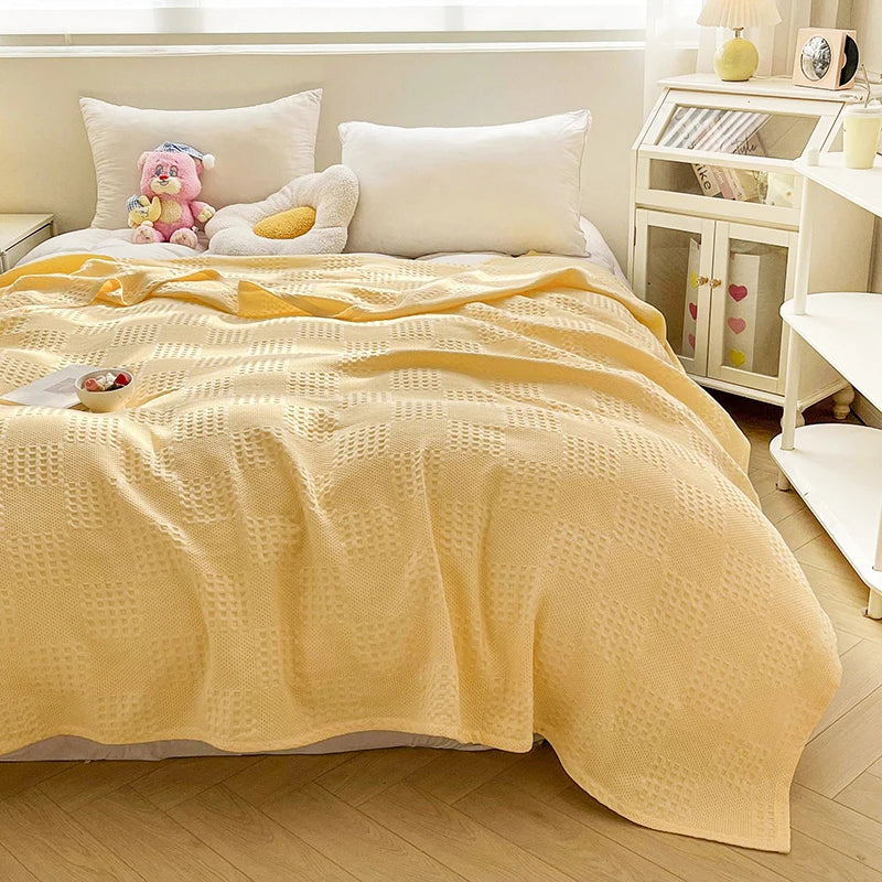 Cotton Throw Blanket Soft Breathable Waffle Blanket for Twin Queen King Bed Decorative Plaid Sofa Blankets Summer Throws