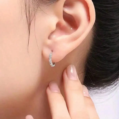 Trendy Silver Mini Stud Earrings for Women Stainless Steel Sparkling Zircon Piercing Jewelry Set Daily Party Tiny Simple