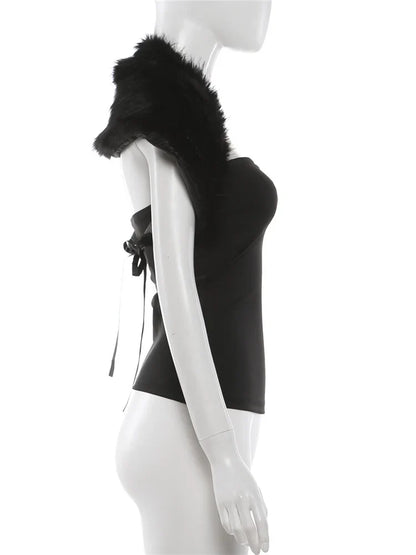 Trend Classic 2-Piece Set Women Sexy Furry Shawl+Sleeveless Tank Top Fashion Party Club Stretch Skinny Activi Outfits
