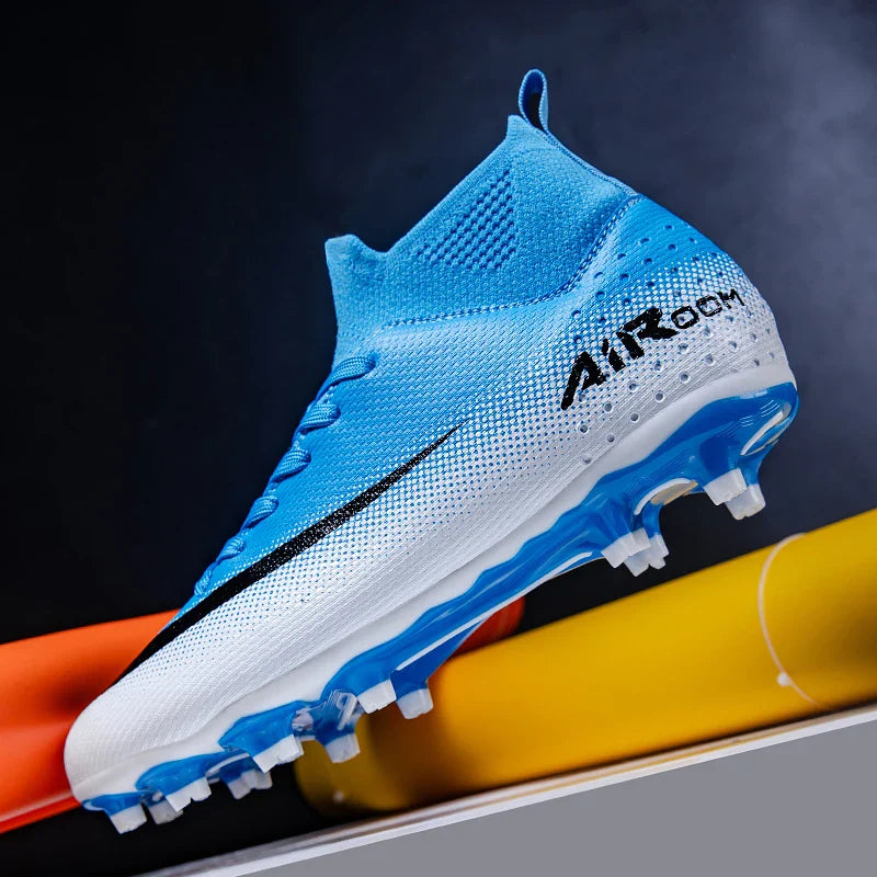 High-Top Leather AG Studded Soccer Cleats, Anti-Slip for Grass Field, Youth & Adult Men Women Training World Cup Style