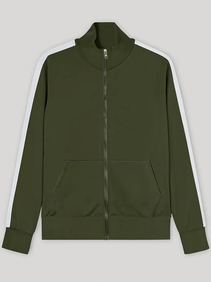 2025 Spring Autumn Men's 2-Piece Set Color Blocking Zipper Stand Collar Casual Sports Jacket Sweatshirt Trousers Suit