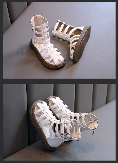 High-top Gladiator Platform Shoes Kids Wedding Party Footwear New Summer Little Girl Children Sweet Princess Long Sandals