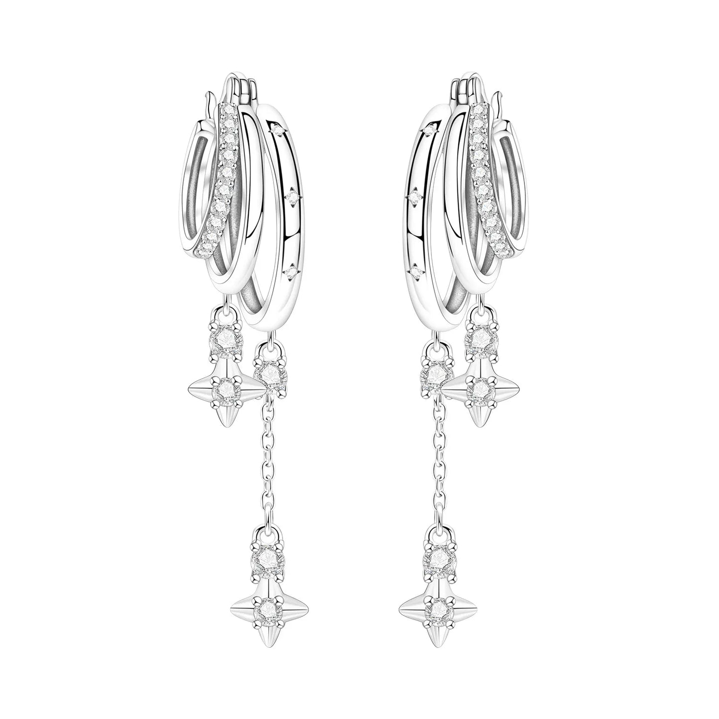 925 Sterling Silver Multi Layer Starry Tassel Drop Earrings Women Earrings Charm Trend Versatile Party Jewelry Gifts
