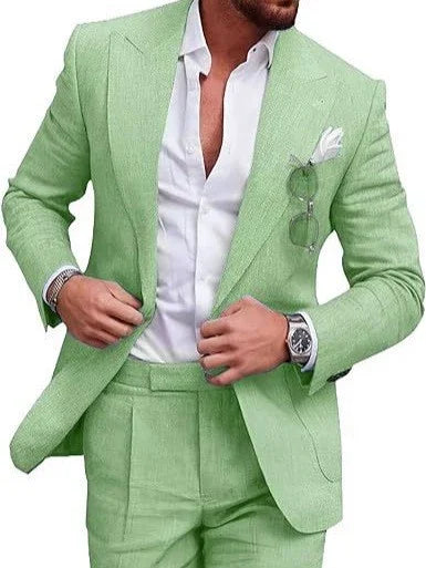 Mens Linen Suit for Beach Wedding Slim Fit 2 Piece Wedding Tuxedo for Men Casual Linen Suit Prom Party Suit