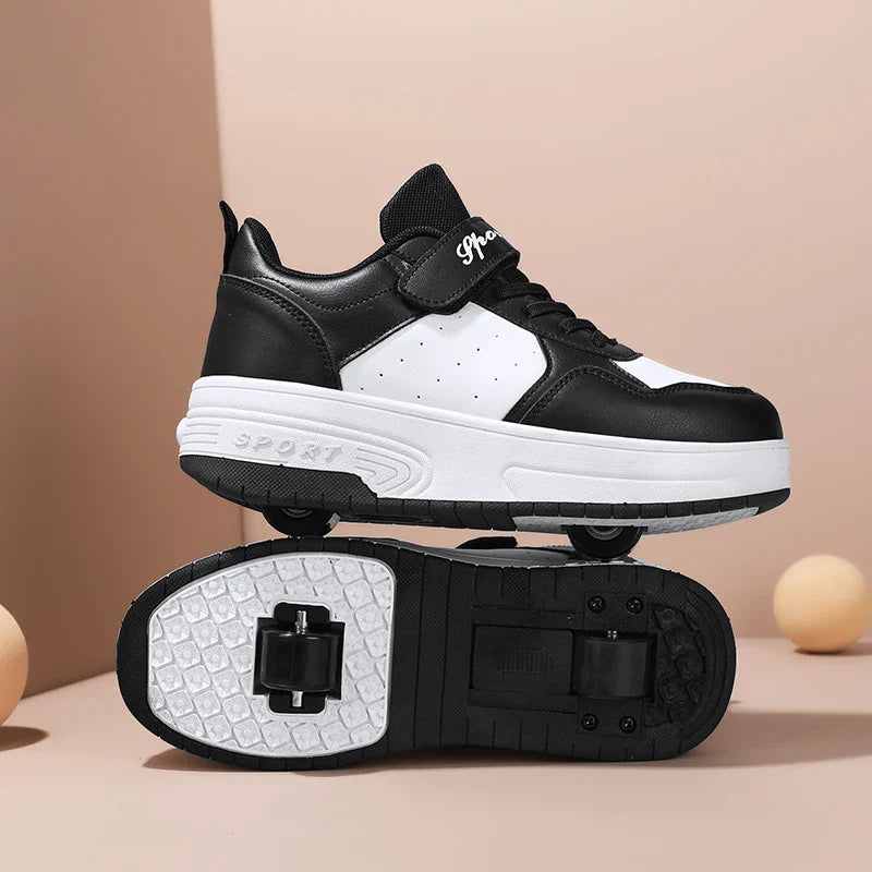 Ultra-Light Leathe Two Wheels Children's Sport Roller Skate Shoes for Kids Boys Girls Walking Running Sneakers Outdoor for Women