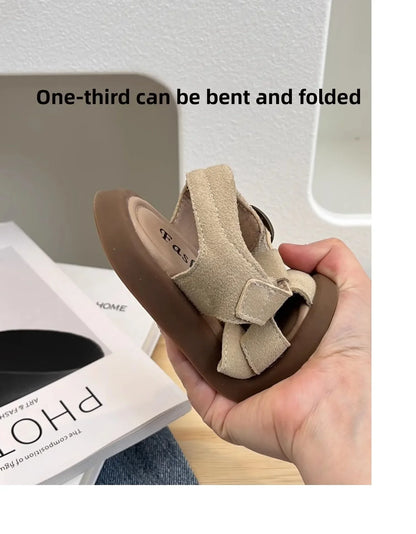 Children Roman Sandals Kids Hollow-out Toes Capped Sandals Fashion Kids Summer Beach Shoes Soft Bottom Anti-slippery Size 21-31