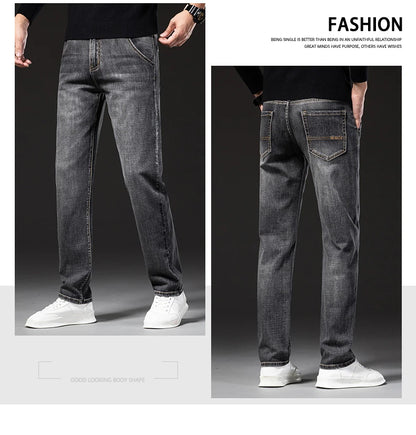 New Autumn and Winter  Plus Size 40 42 44 Men Straight Loose Jeans Business Fashion Denim Stretch Pants Male Brand Trousers
