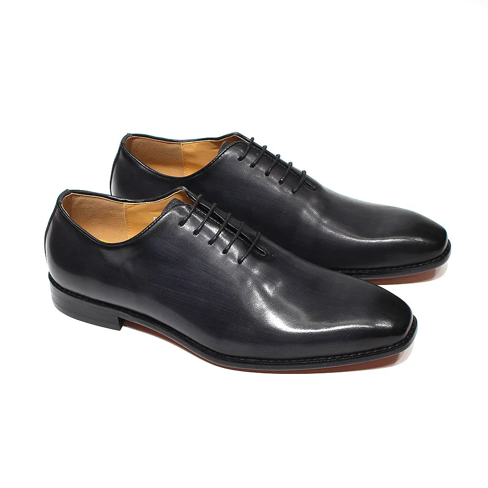 Classic Genuine Leather Whole Cut Mens Oxford Dress Shoes Plain Toe Brand Designer Handmade Office Business Formal Shoes for Men