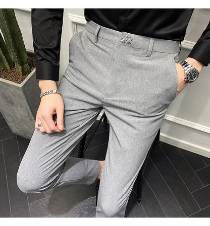 Men's Slim Fit Chino Pants with Embroidered Design - Classic Korean Style Casual Trousers for Daily Wear 28-42