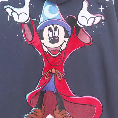 Moletom de Lã Bordado com Estampa de Desenho Animado do Castelo Mundial Letra Mágica Mickey Mouse Feminino com Zíper e Capuz VELUDO Blusa