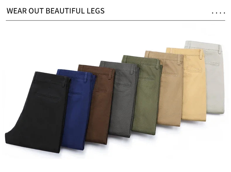 97% Cotton Classic Men's Casual Pants New Soft Cozy Elasticity Straight Business Trousers Fashion Branded Clothing Size 28-38