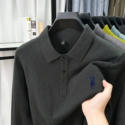 High quality luxury knitted long sleeve T-shirt men's autumn new designer brand Pony embroidery fashion Paul classic polo shirt