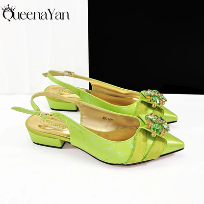 Italian Fashion Sandals and Bag Matching Set 2025 Women Party Perfect Matching for Lemon Green Color Wedding Shoes