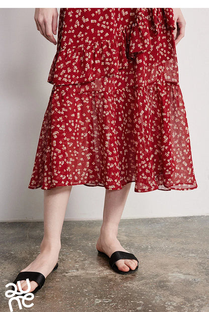 Women Chiffon Skirt 2026 Spring New Country Style Light and Flowing Floral Print Layered Ruffled Skirt